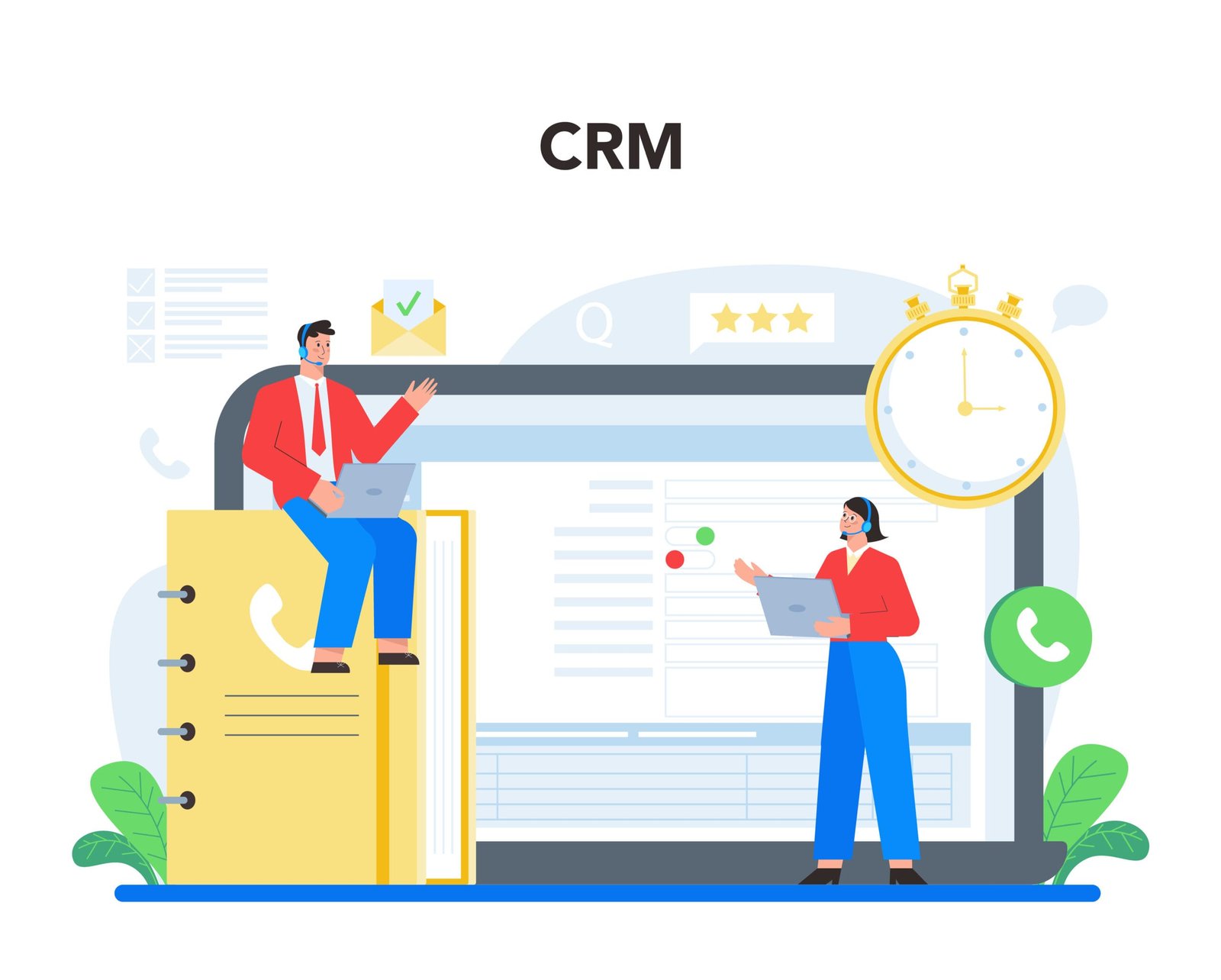 Call center or technical support online service or platform. Idea of customer service. Clients support with valuable information. CRM. Vector flat illustration